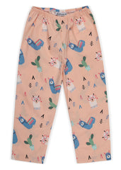 Baby Pink Llama Print Round Neck Long Sleeve Kid's Night Suit