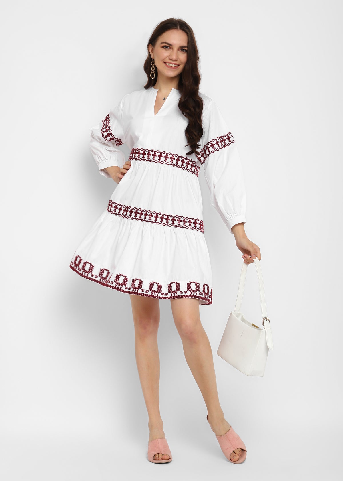 Embroidered Tiered Short Dress