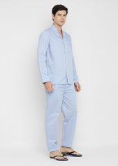 Sky Blue Cotton with White Piping Men's Night Suit
