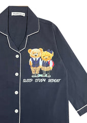 Eat Study Repeat Teddy Navy Long Sleeve Kids Night Suit