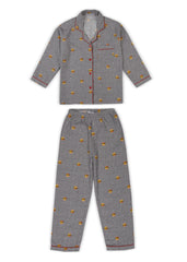 Burger Print Cotton Flannel Long Sleeve Kids Night Suit