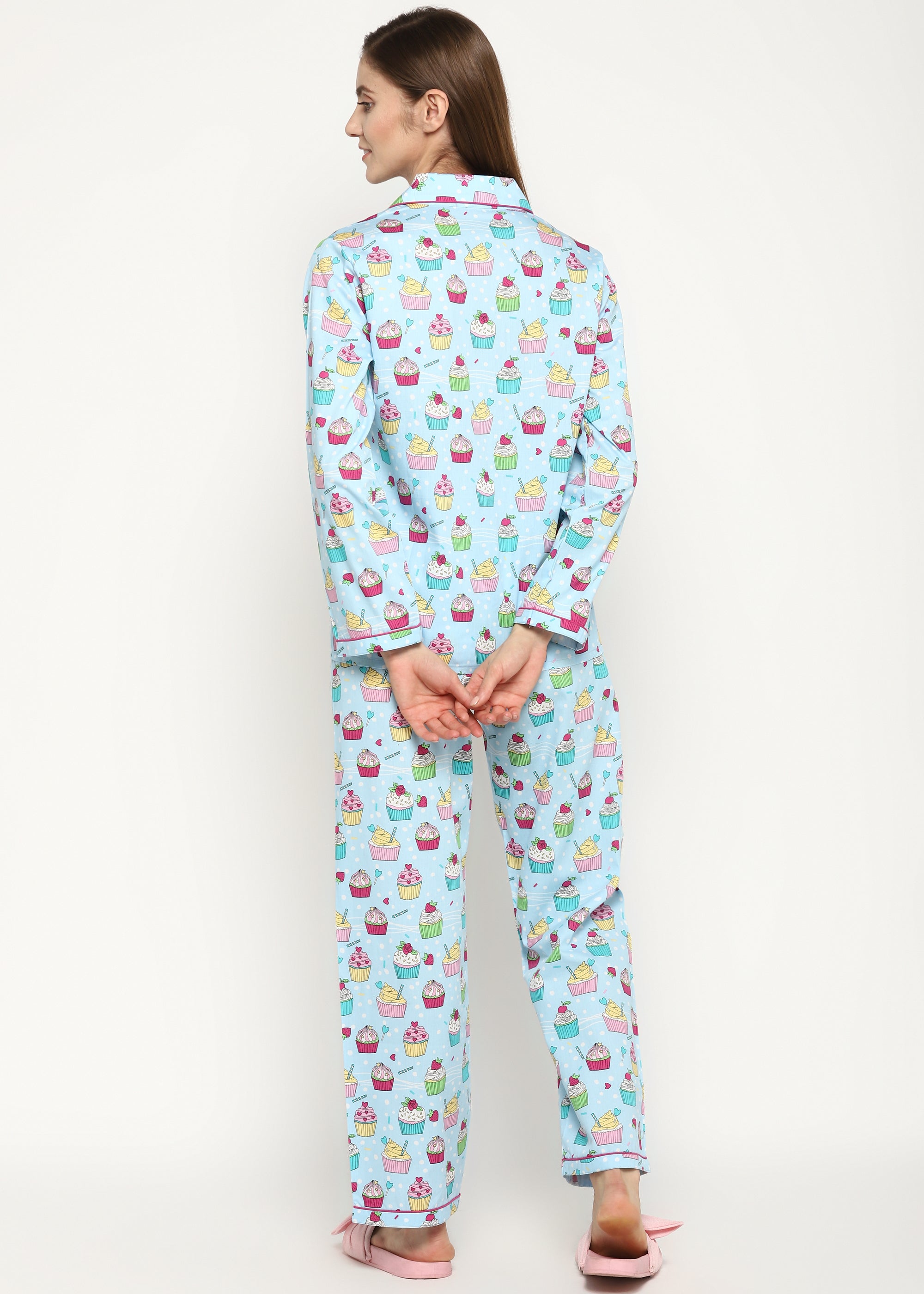 Cupcake Sprinkles Print Long Sleeve Women's Night Suit - Shopbloom