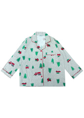 Car and Tree Print Cotton Flannel Long Sleeve Kid's Night Suit - Shopbloom