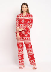 Winter Wonderland Print Cotton Flannel Long Sleeve Women's Night Suit - Shopbloom