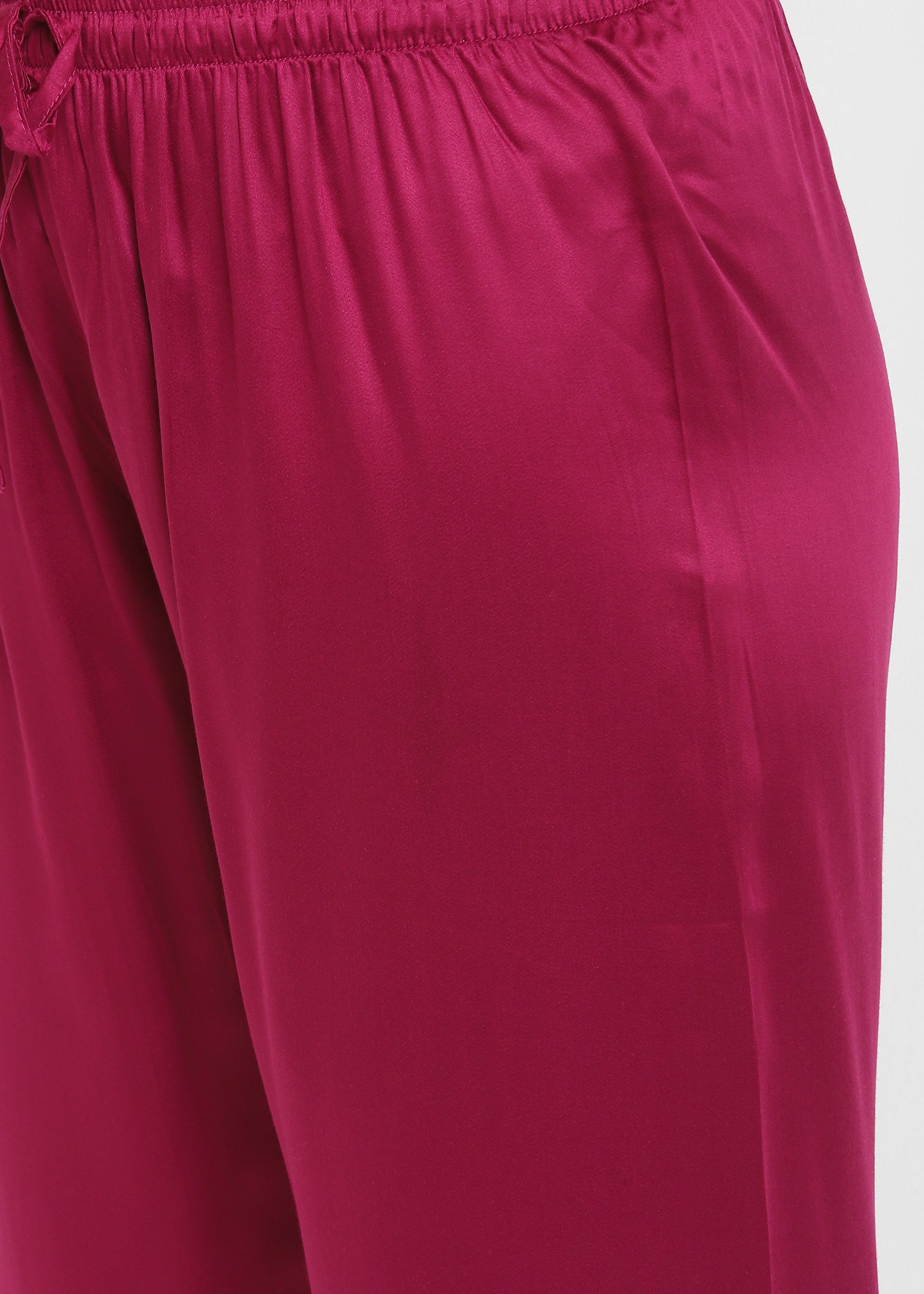 Ultra Soft Magenta Modal Satin Long Sleeve Women's Night Suit - Shopbloom