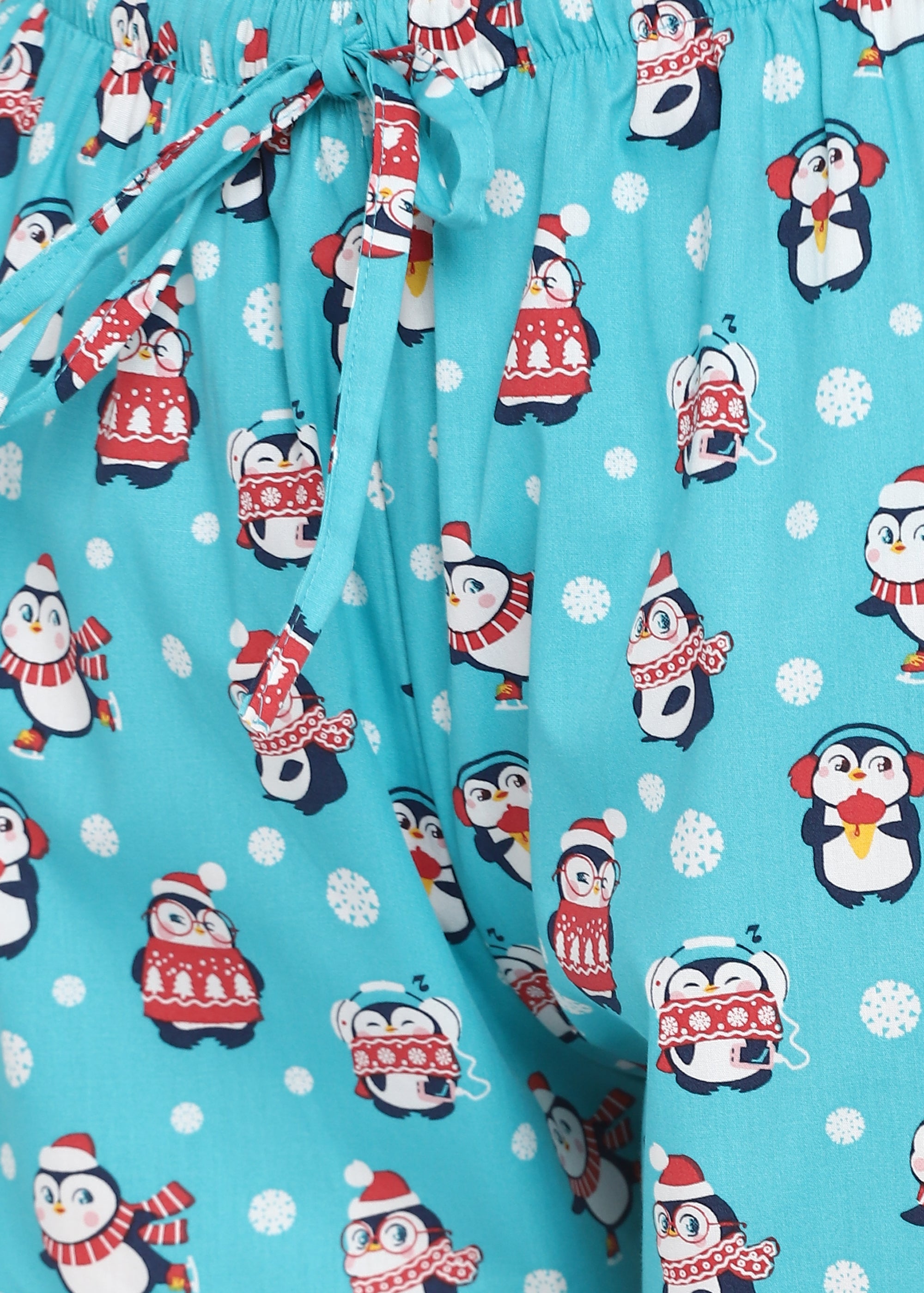 Cozy Penguin Print Long Sleeve Women's Night Suit - Shopbloom