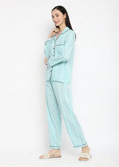 Tiny Check Print Rayon Long Sleeve Women's Night Suit - Shopbloom