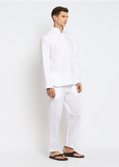 White Chinese Collar Long Sleeve Men's Night Suit - Shopbloom