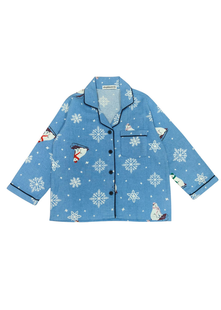 Snowy Bear Cotton Flannel Long Sleeve Kids Night Suit