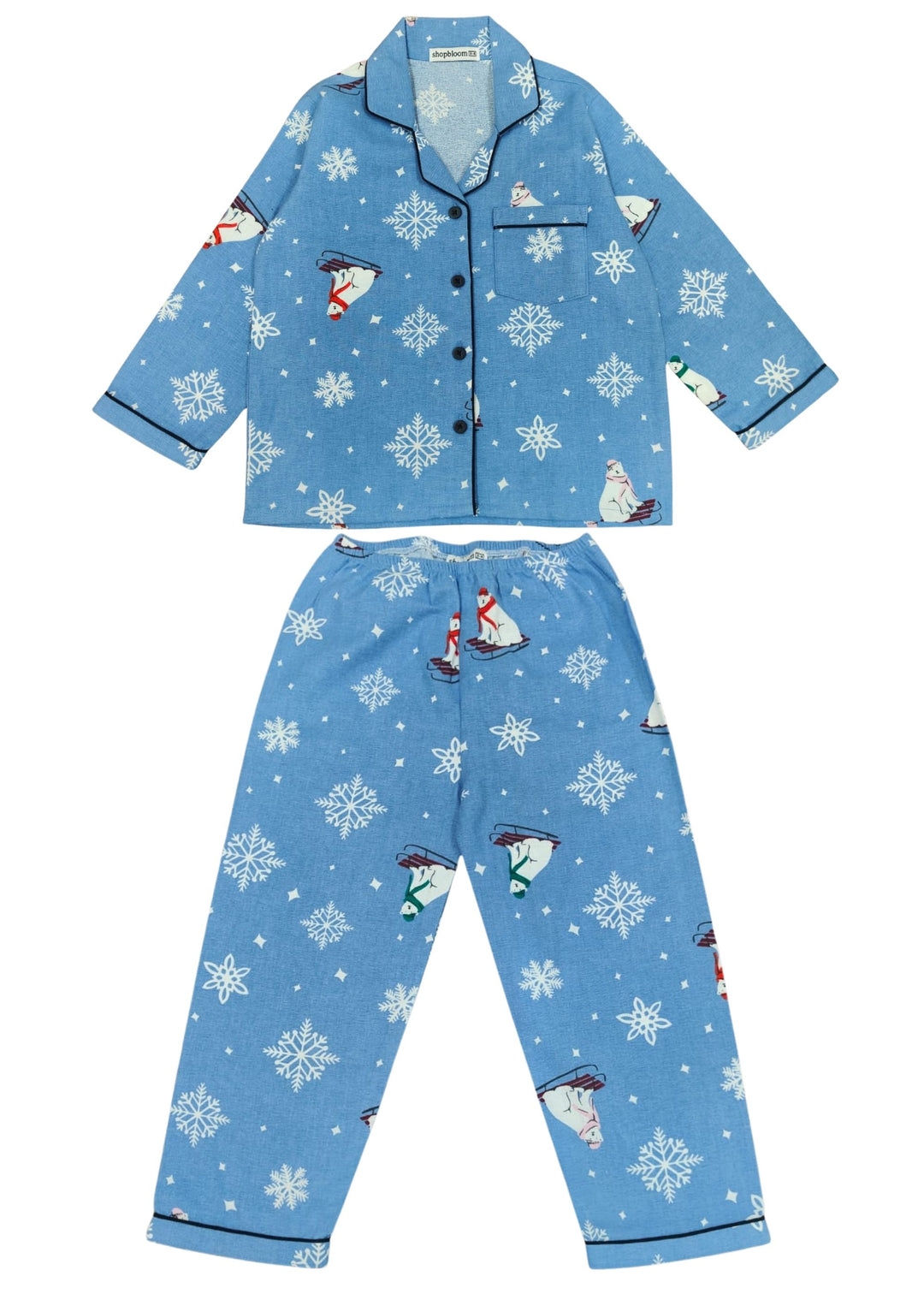 Snowy Bear Cotton Flannel Long Sleeve Kids Night Suit