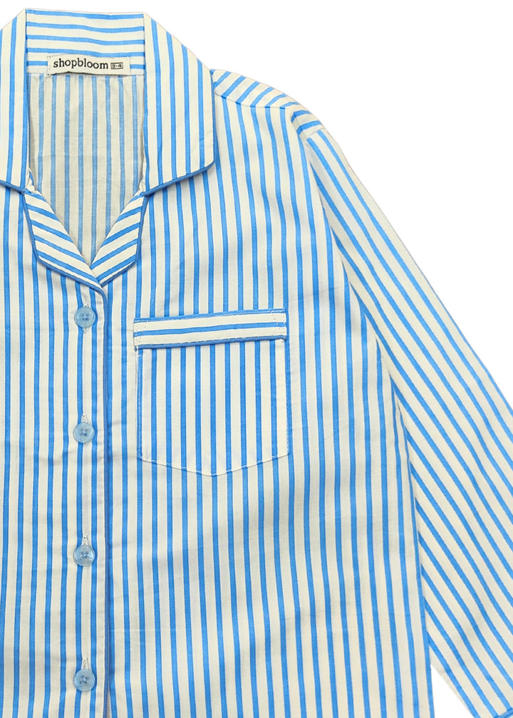 Light Blue Stripe Long Sleeve Kids Night Suit