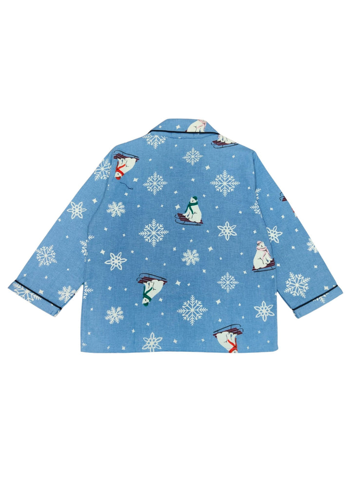 Snowy Bear Cotton Flannel Long Sleeve Kids Night Suit
