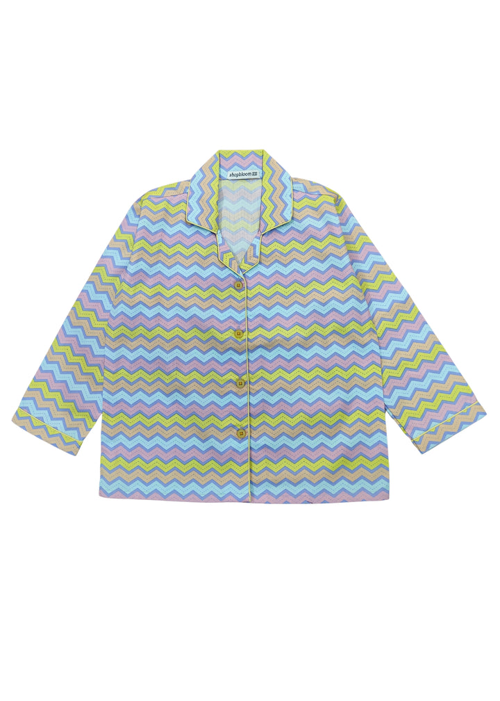 Colorful Wave Print Long Sleeve Kids Night Suit