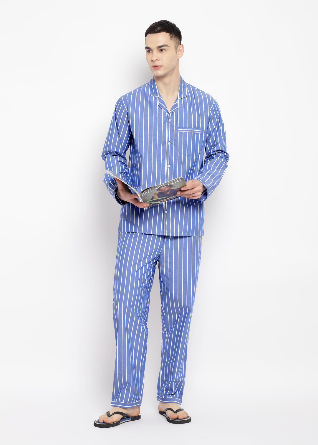 White Stripes Long Sleeve Men's Night Suit