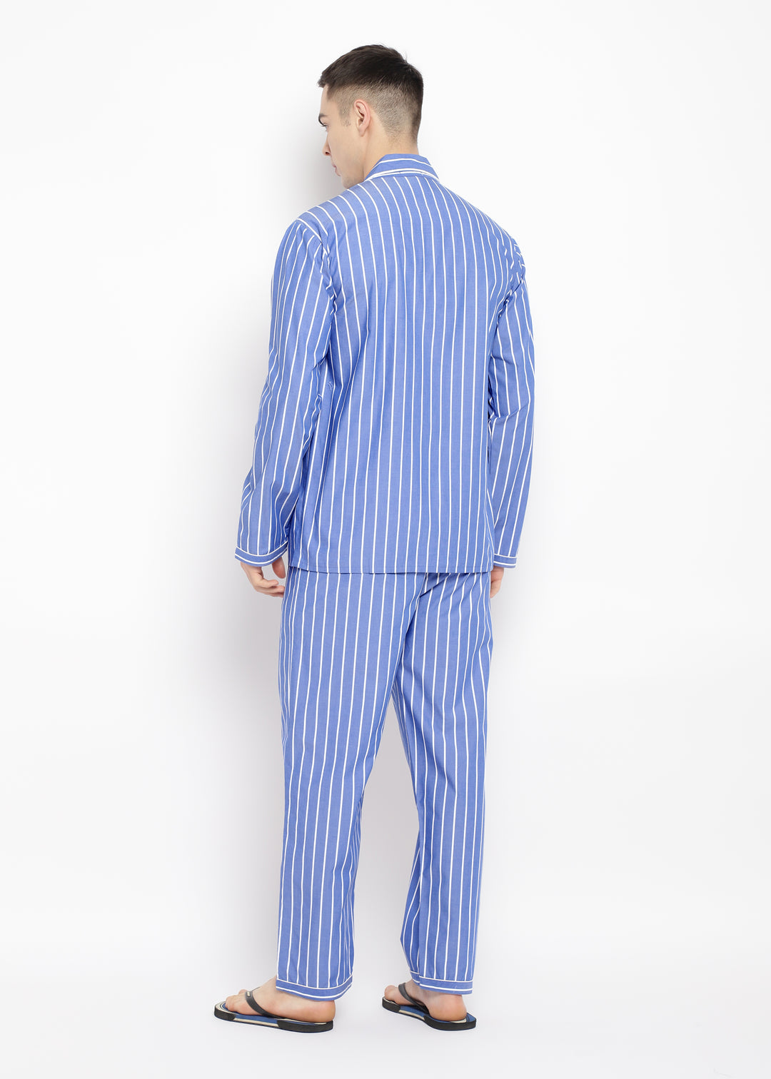 White Stripes Long Sleeve Men's Night Suit