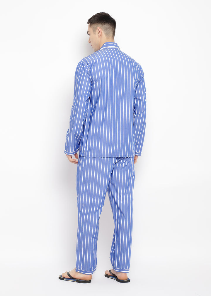 White Stripes Long Sleeve Men's Night Suit