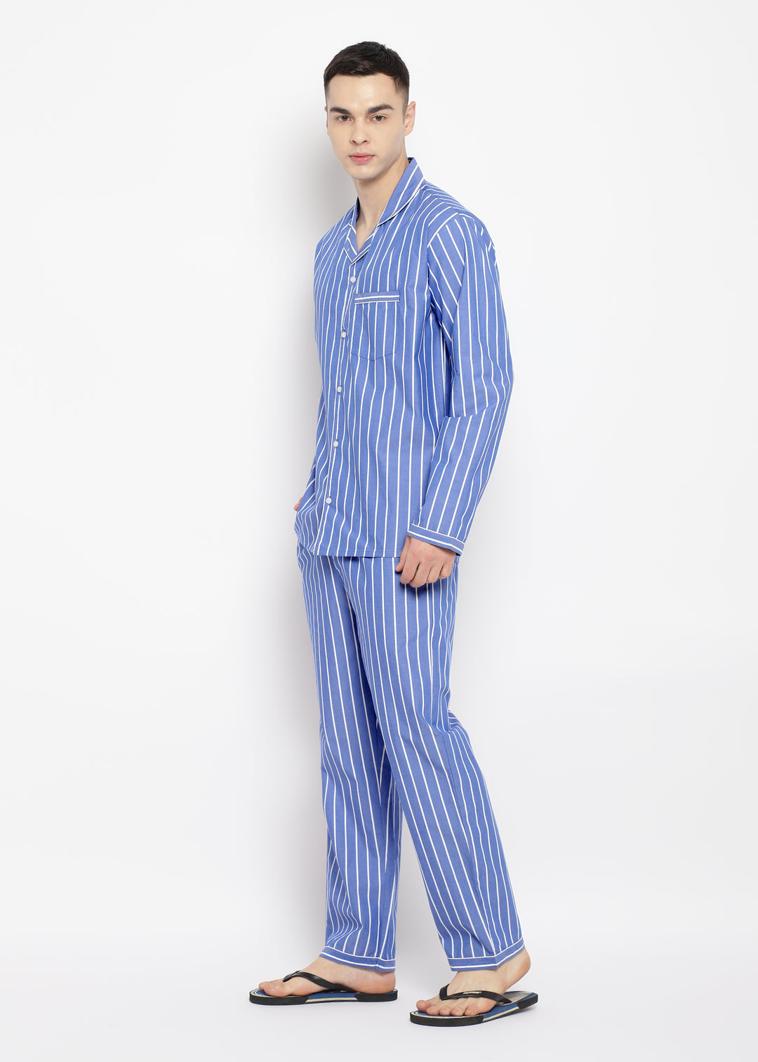 White Stripes Long Sleeve Men's Night Suit