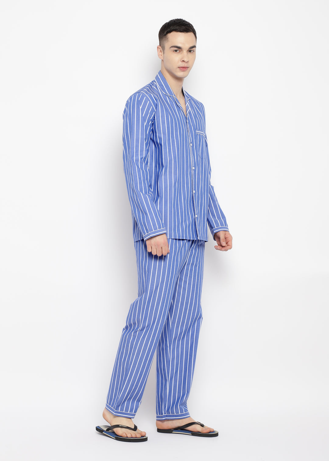 White Stripes Long Sleeve Men's Night Suit