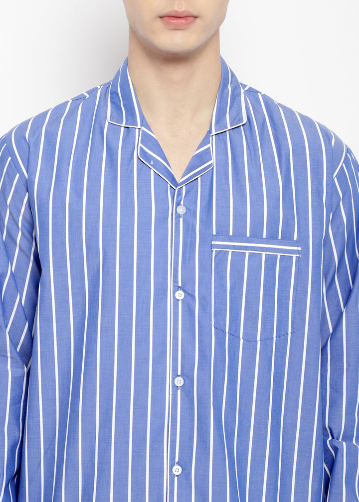 White Stripes Long Sleeve Men's Night Suit