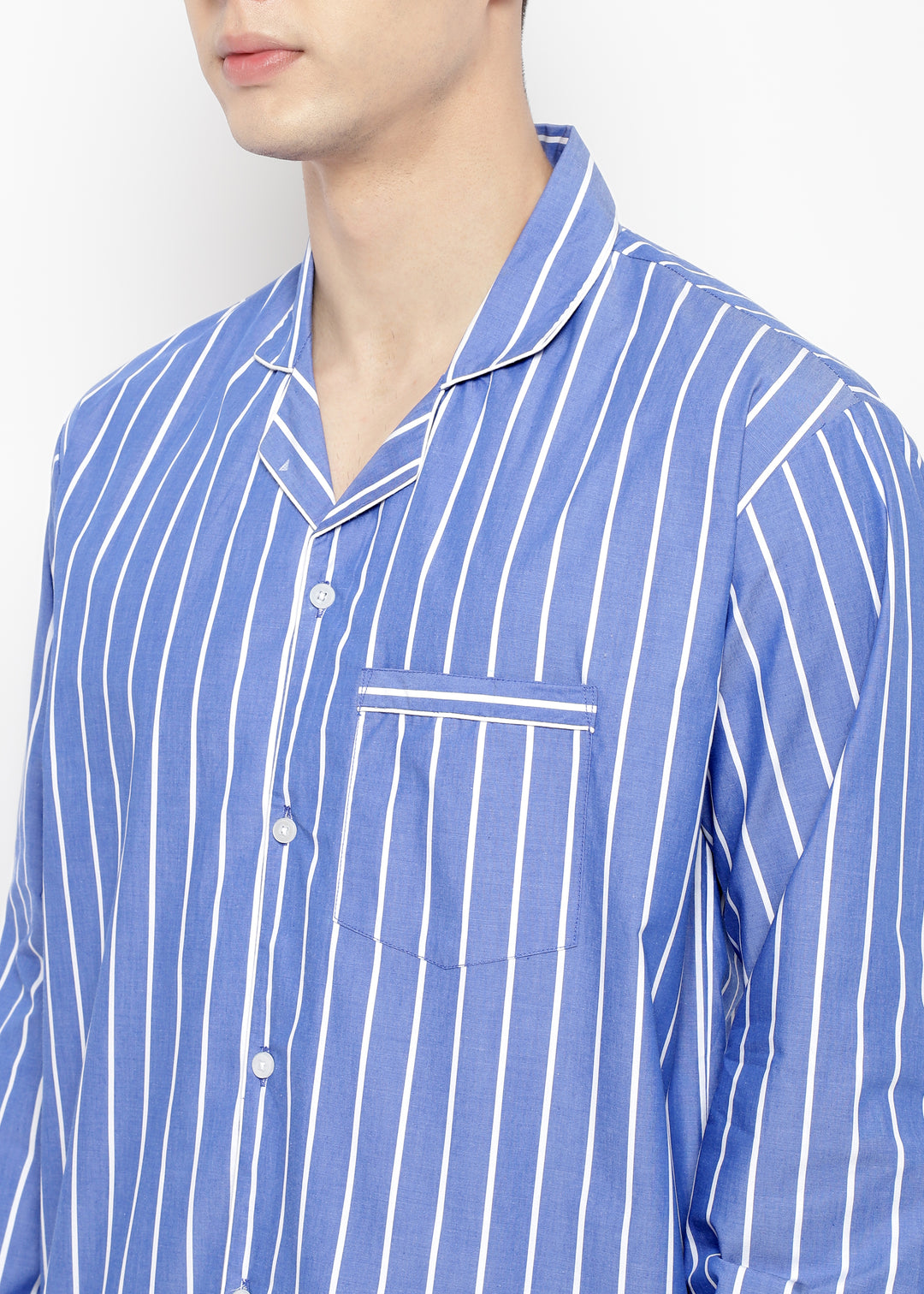 White Stripes Long Sleeve Men's Night Suit