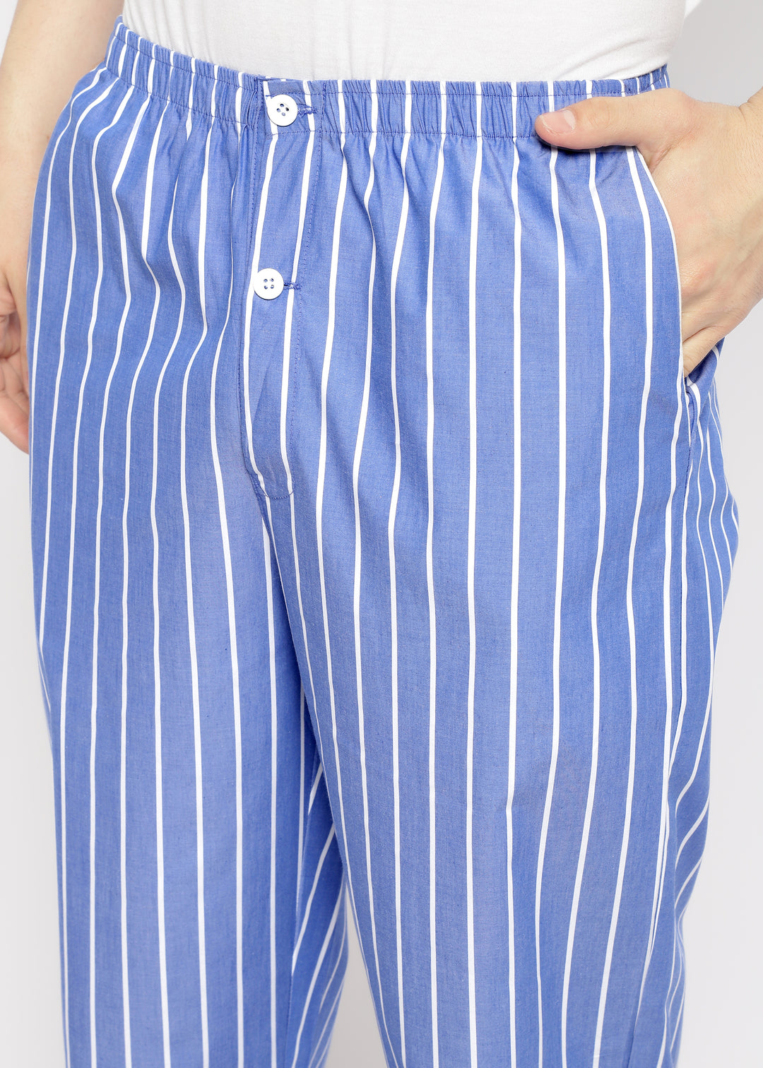 White Stripes Long Sleeve Men's Night Suit