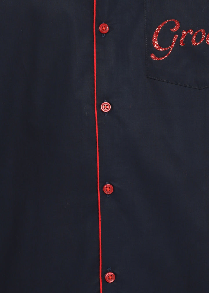 Groom Glitter Print Long Sleeve Men's Night Suit