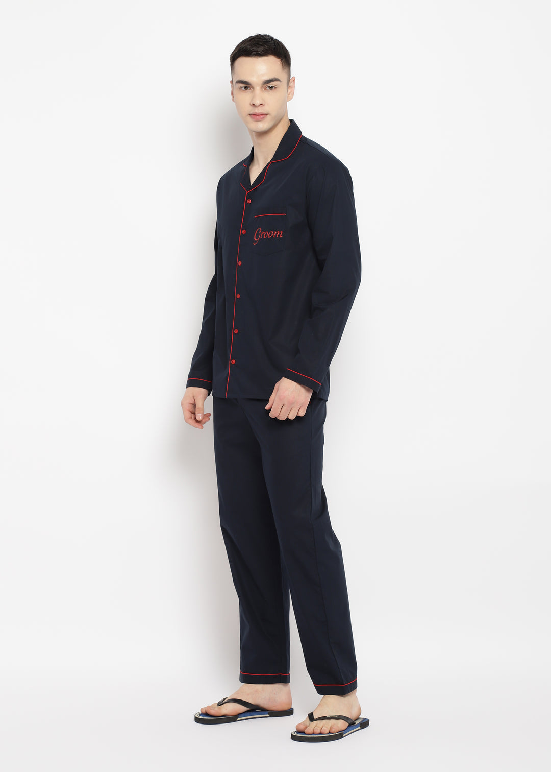 Groom Glitter Print Long Sleeve Men's Night Suit