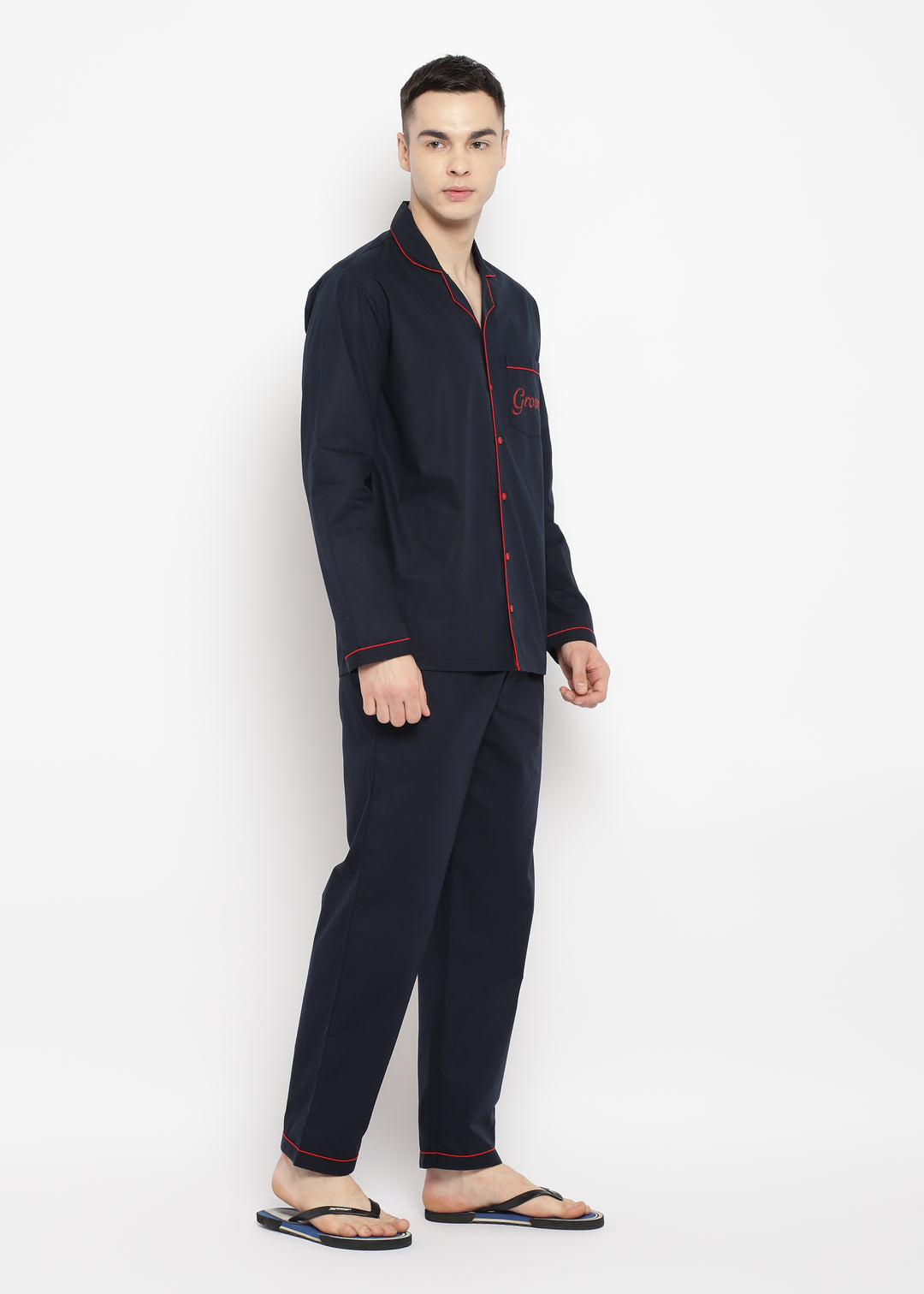 Groom Glitter Print Long Sleeve Men's Night Suit