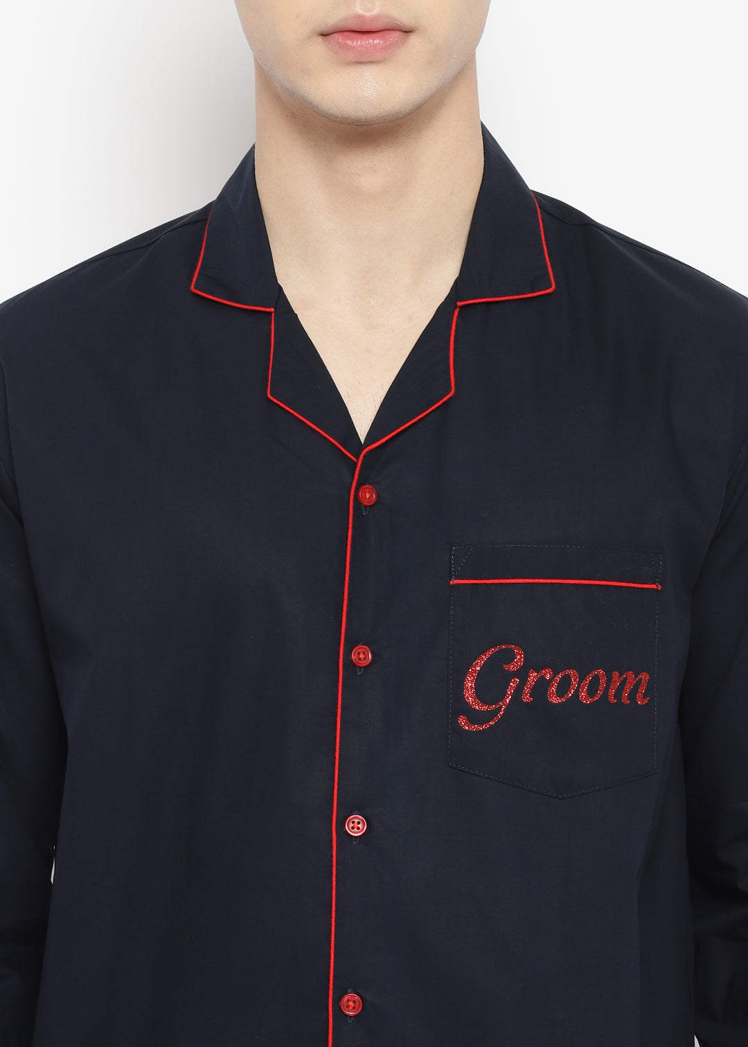 Groom Glitter Print Long Sleeve Men's Night Suit