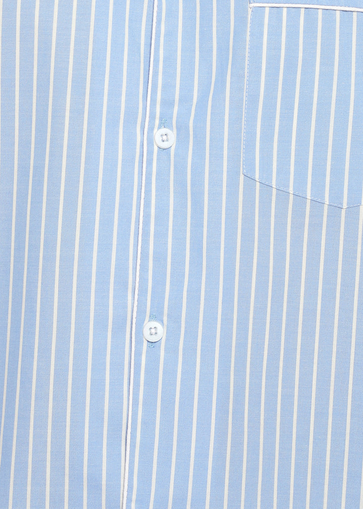 White Thin Stripe Long Sleeve Men's Night Suit