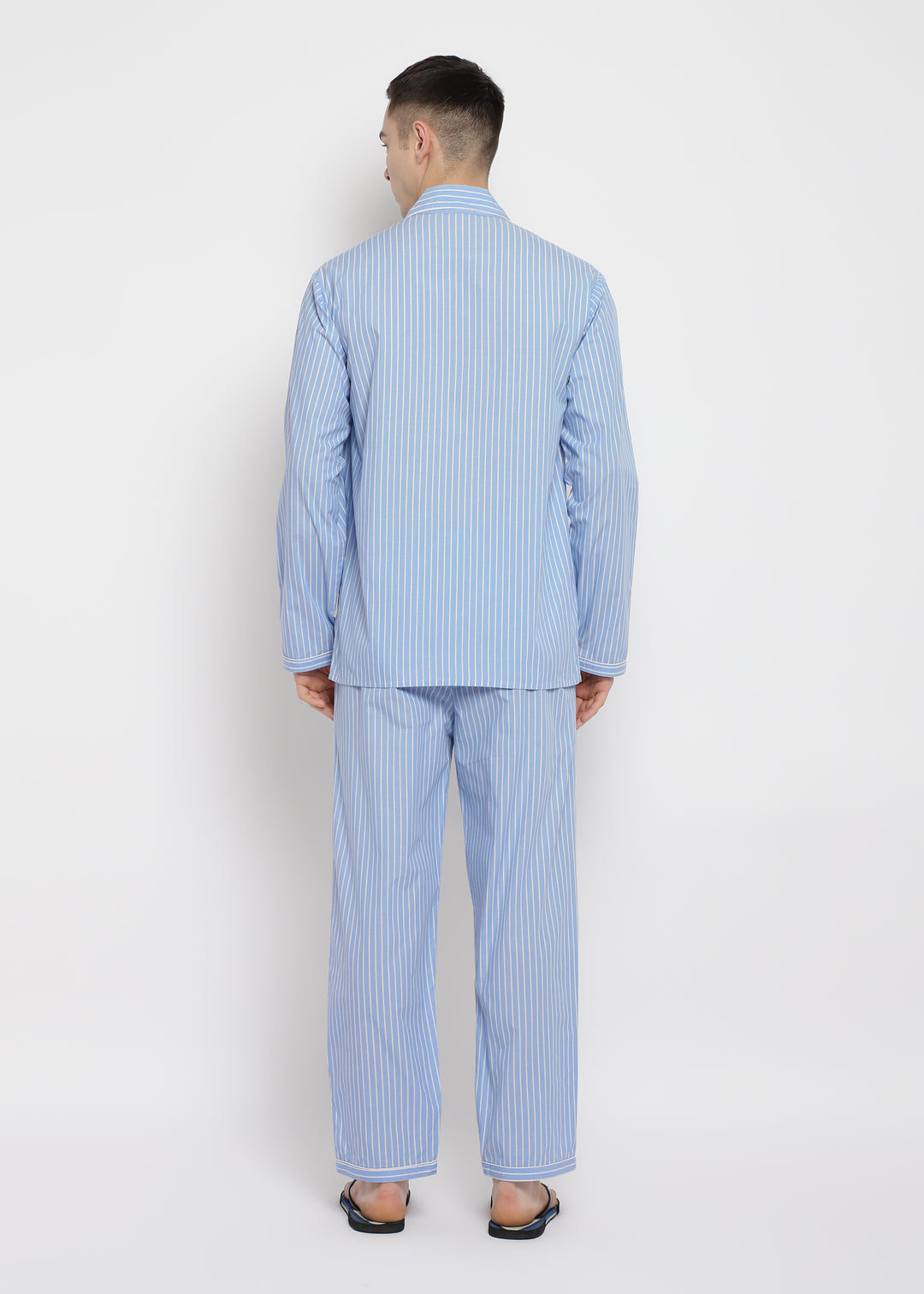 White Thin Stripe Long Sleeve Men's Night Suit