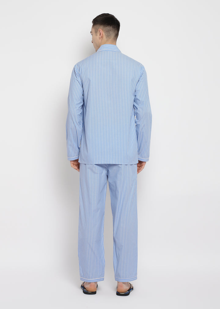 White Thin Stripe Long Sleeve Men's Night Suit