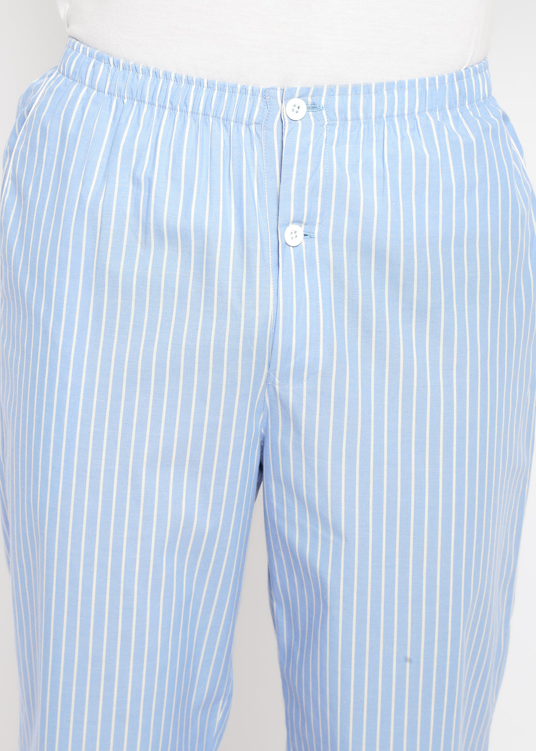 White Thin Stripe Long Sleeve Men's Night Suit