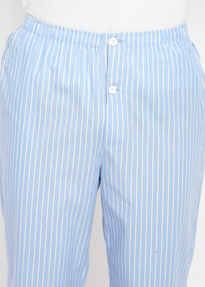 White Thin Stripe Long Sleeve Men's Night Suit