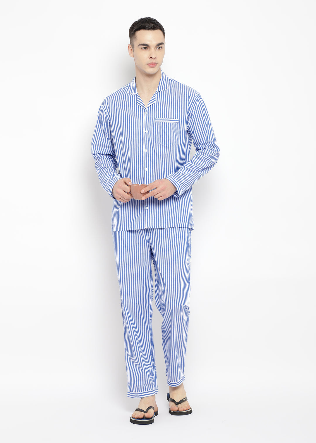Classic Blue Stripe Long Sleeve Men's Night Suit