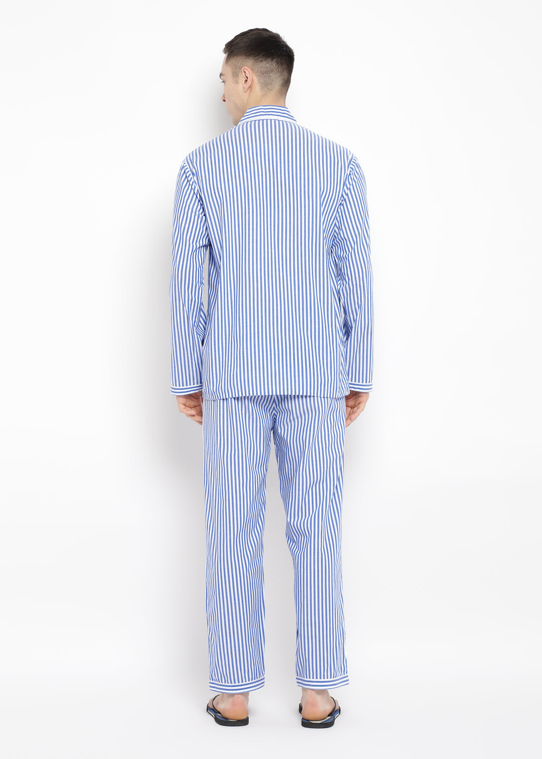 Classic Blue Stripe Long Sleeve Men's Night Suit