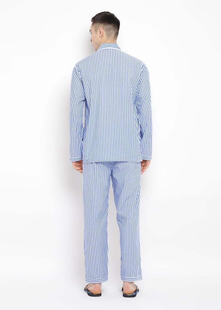 Classic Blue Stripe Long Sleeve Men's Night Suit