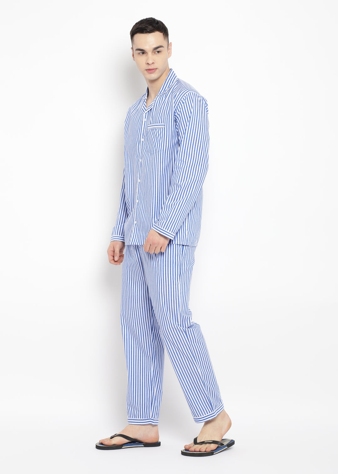 Classic Blue Stripe Long Sleeve Men's Night Suit