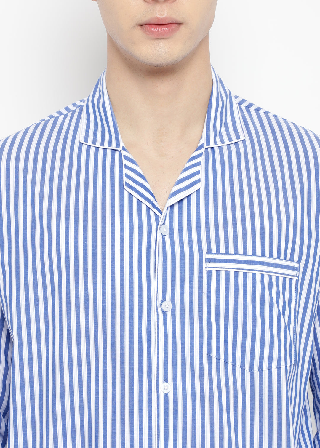 Classic Blue Stripe Long Sleeve Men's Night Suit