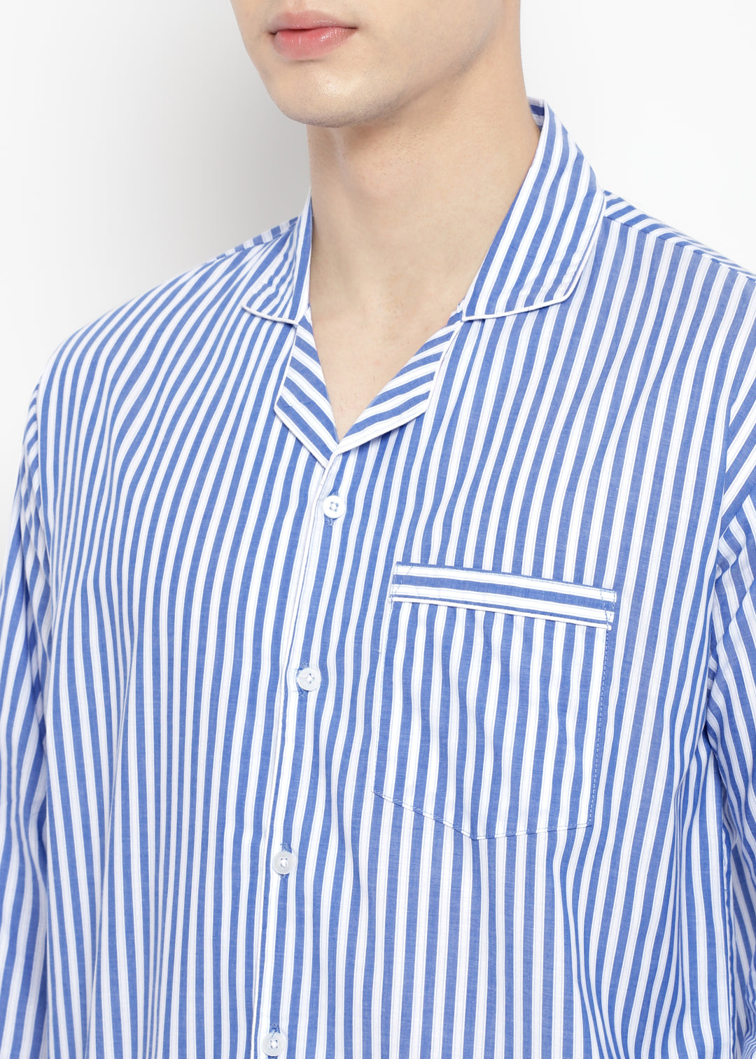 Classic Blue Stripe Long Sleeve Men's Night Suit