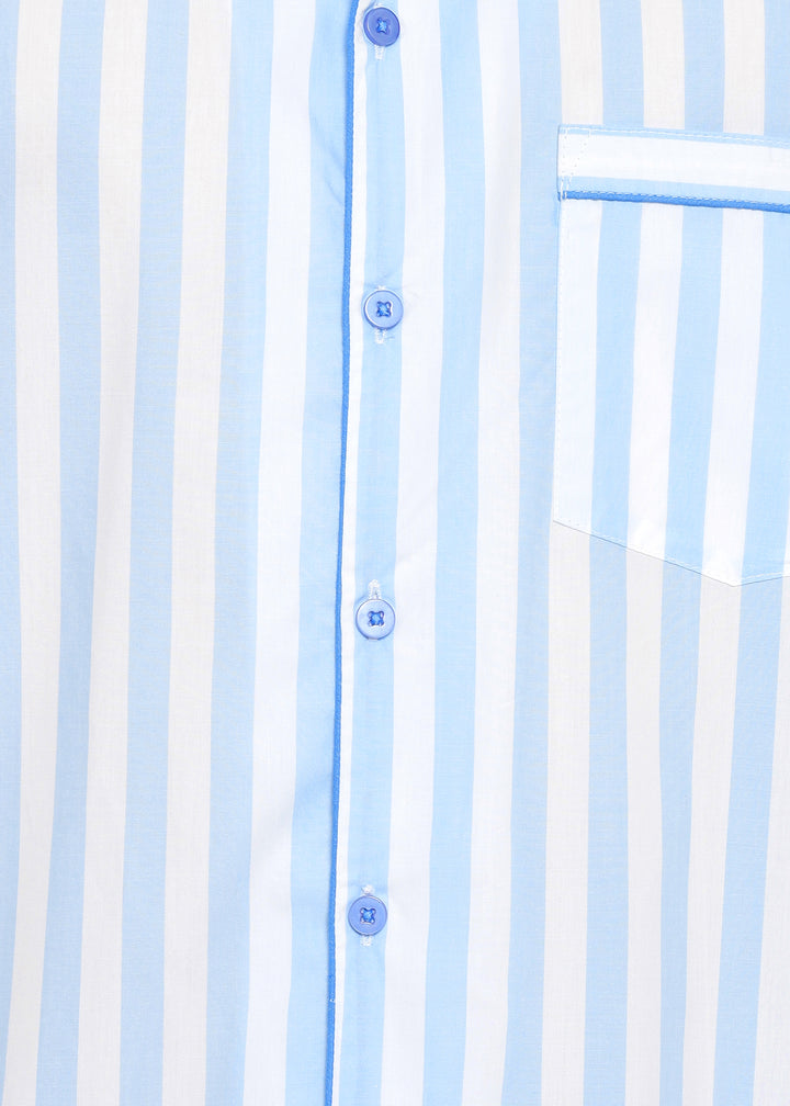 Blue & White Stripes Print Long Sleeve Men's Night Suit