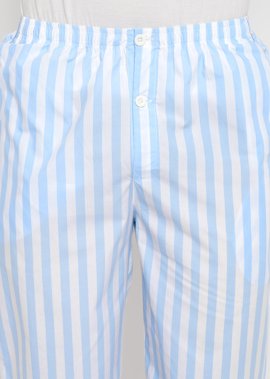 Blue & White Stripes Print Long Sleeve Men's Night Suit