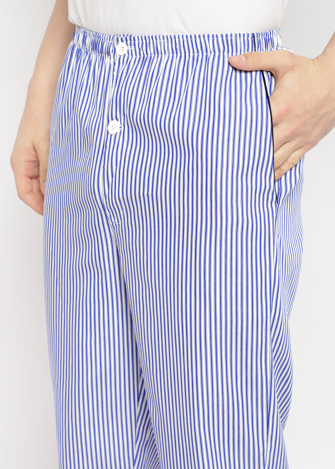 Dark Blue Stripe Print Long Sleeve Men's Night Suit