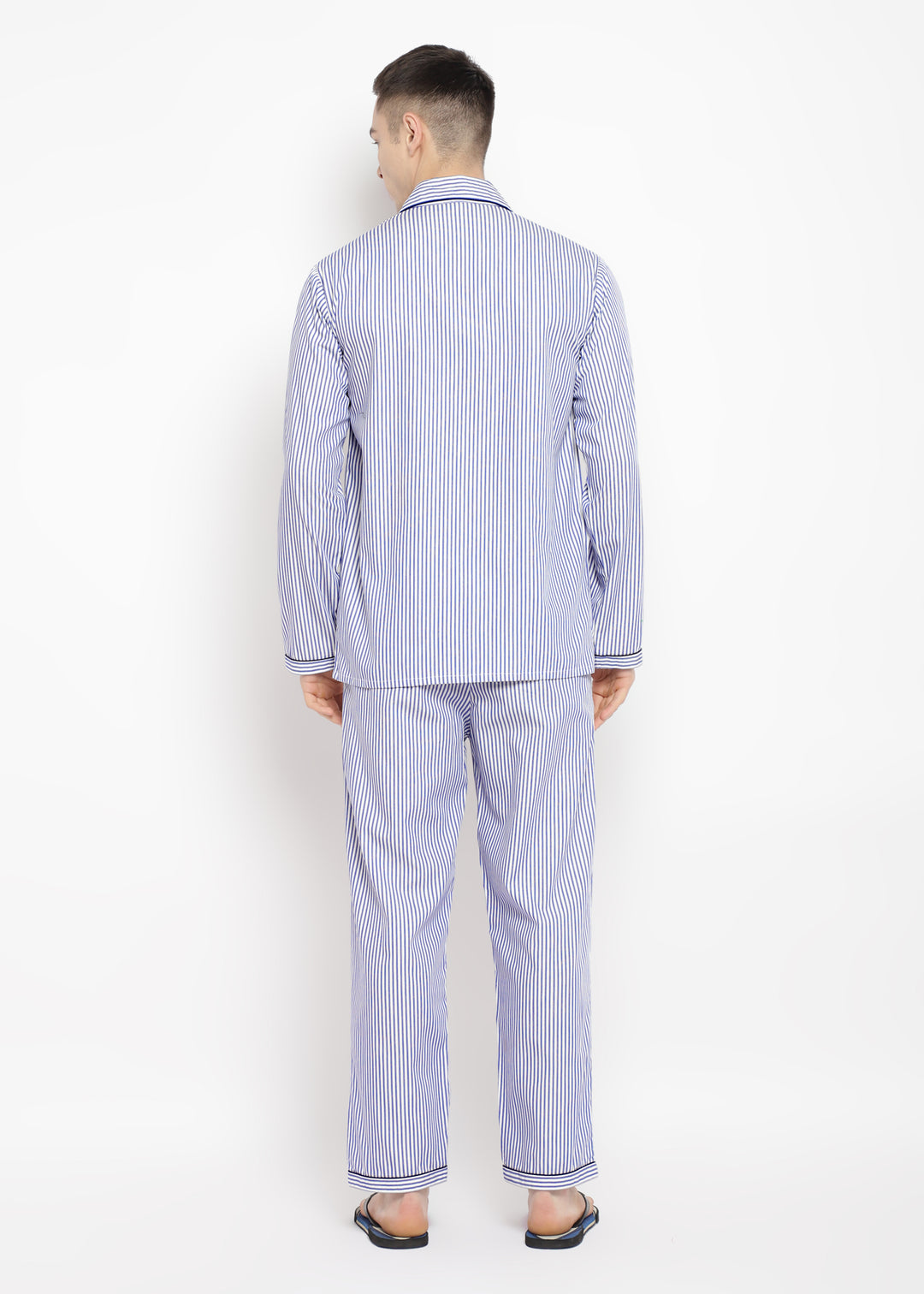 Dark Blue Stripe Print Long Sleeve Men's Night Suit