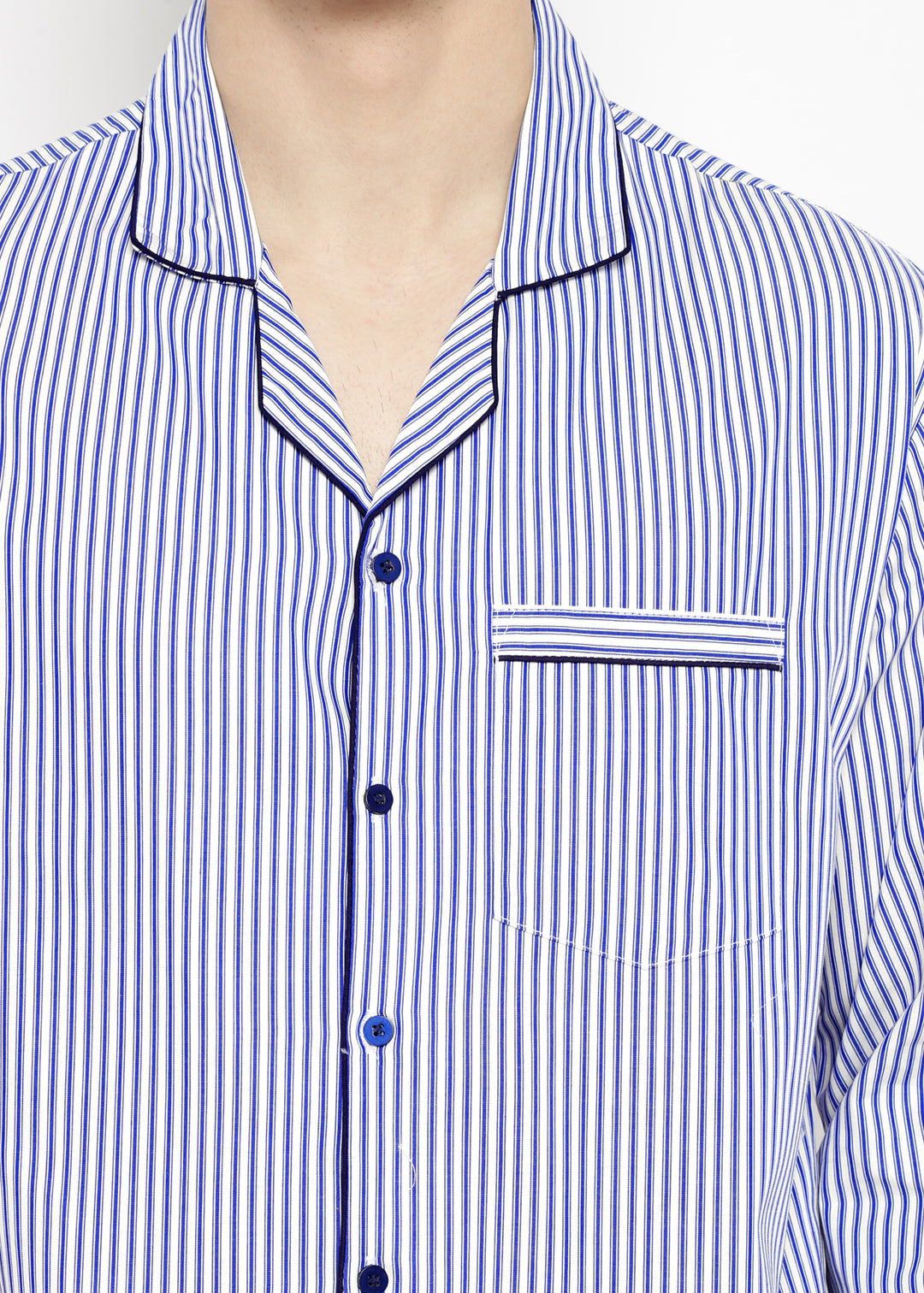 Dark Blue Stripe Print Long Sleeve Men's Night Suit