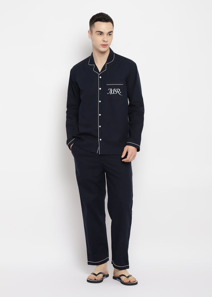 Mr Glitter Print Long Sleeve Men's Night Suit