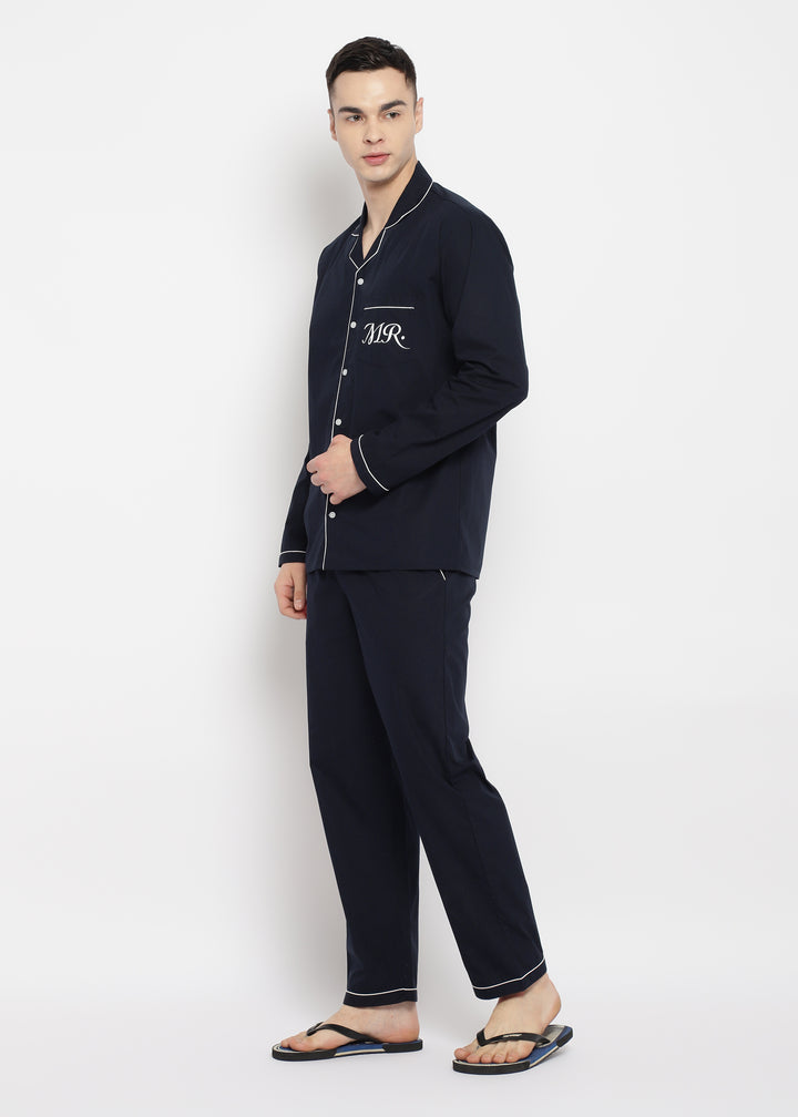 Mr Glitter Print Long Sleeve Men's Night Suit