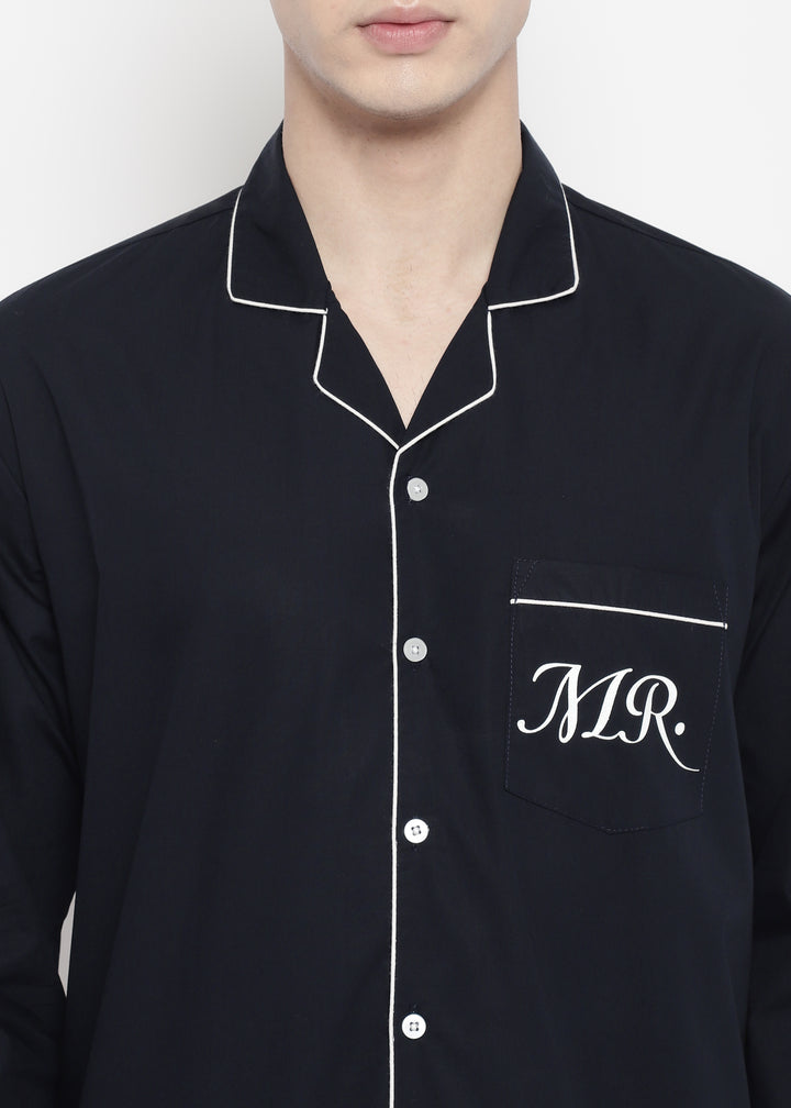 Mr Glitter Print Long Sleeve Men's Night Suit