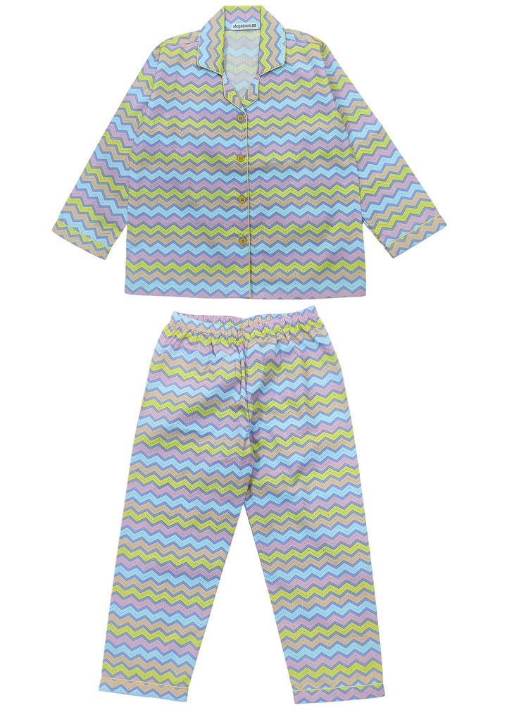 Colorful Wave Print Long Sleeve Kids Night Suit