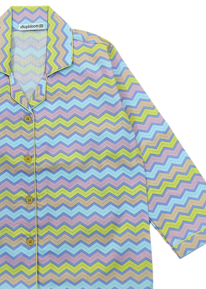 Colorful Wave Print Long Sleeve Kids Night Suit